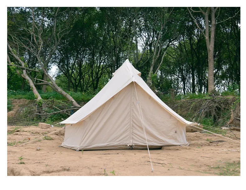 Ultra-Light 4-Person Pyramid Tepee Tent Convenient Canvas Tent for Summer Outdoor Camping with Aluminum Pole