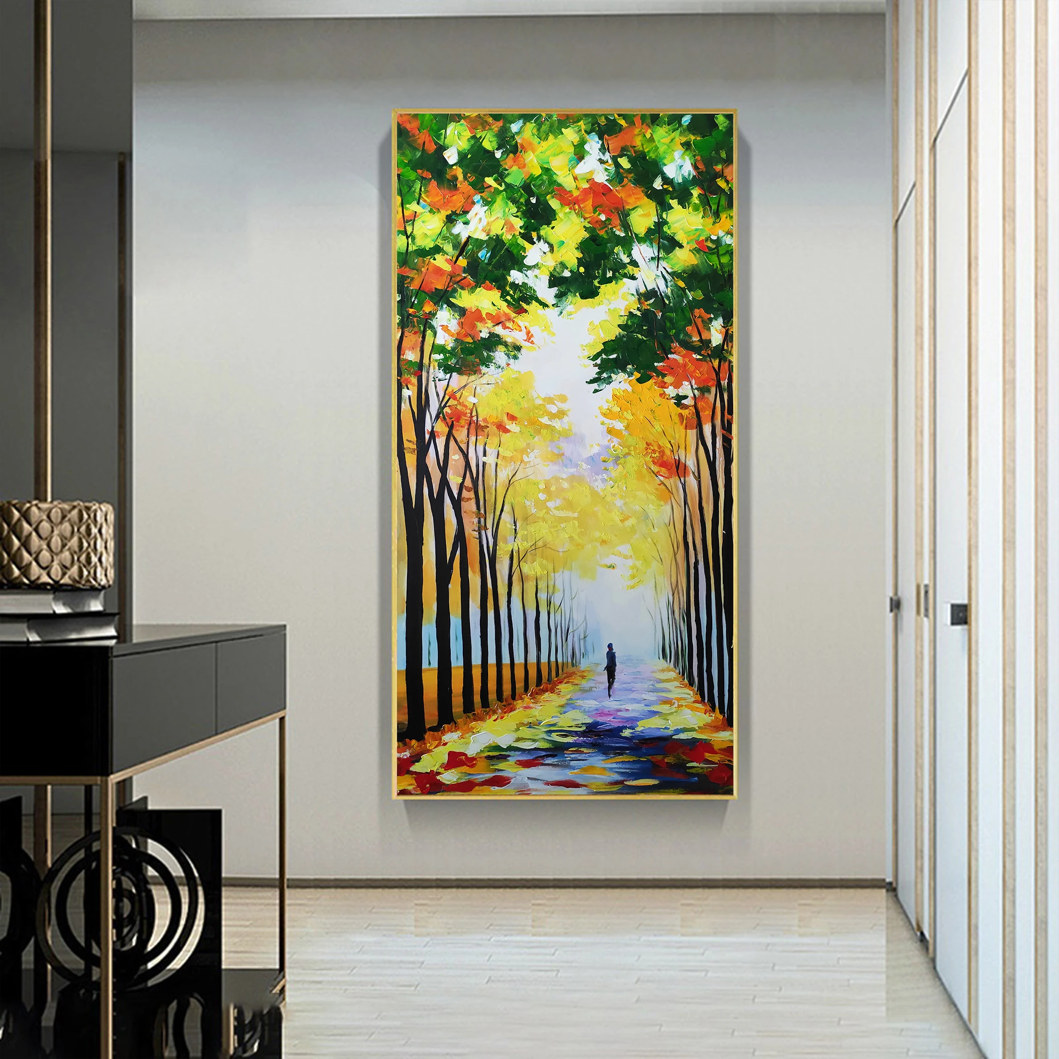 Handpainted Abstract Oil Painting of a Colorful Tree on Canvas Landscape Artwork