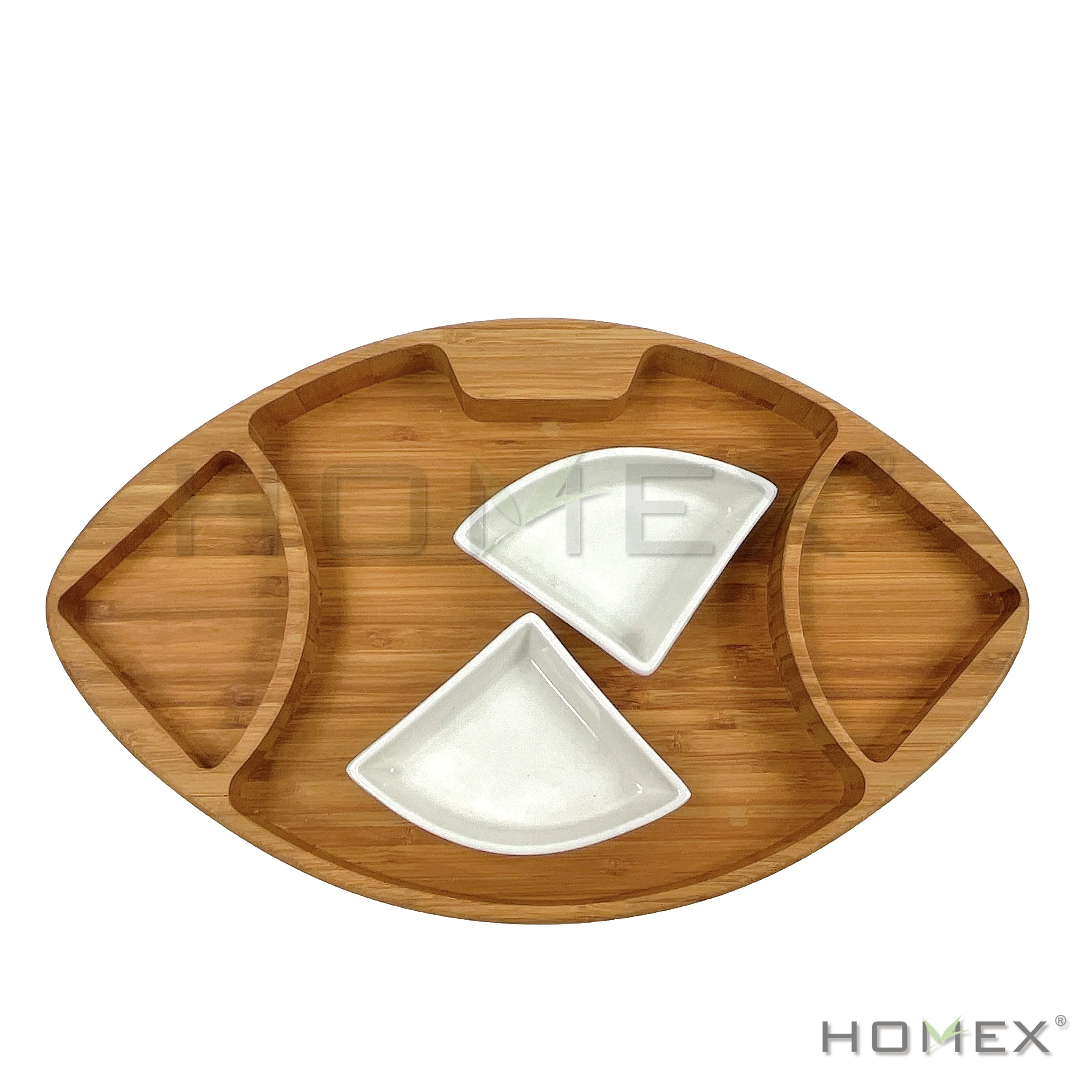 Football Charcuterie Shaped Serving Trays with 2 Ceramic Bowls Chips and Dip Tray