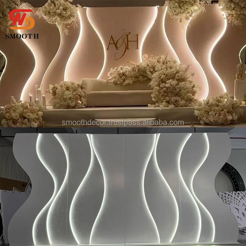 SMOOTH Modern Custom Pvc Acrylic White Ripple Baby Shower Birthday Party Backdrop With Led Lights For Wedding Event Stage
