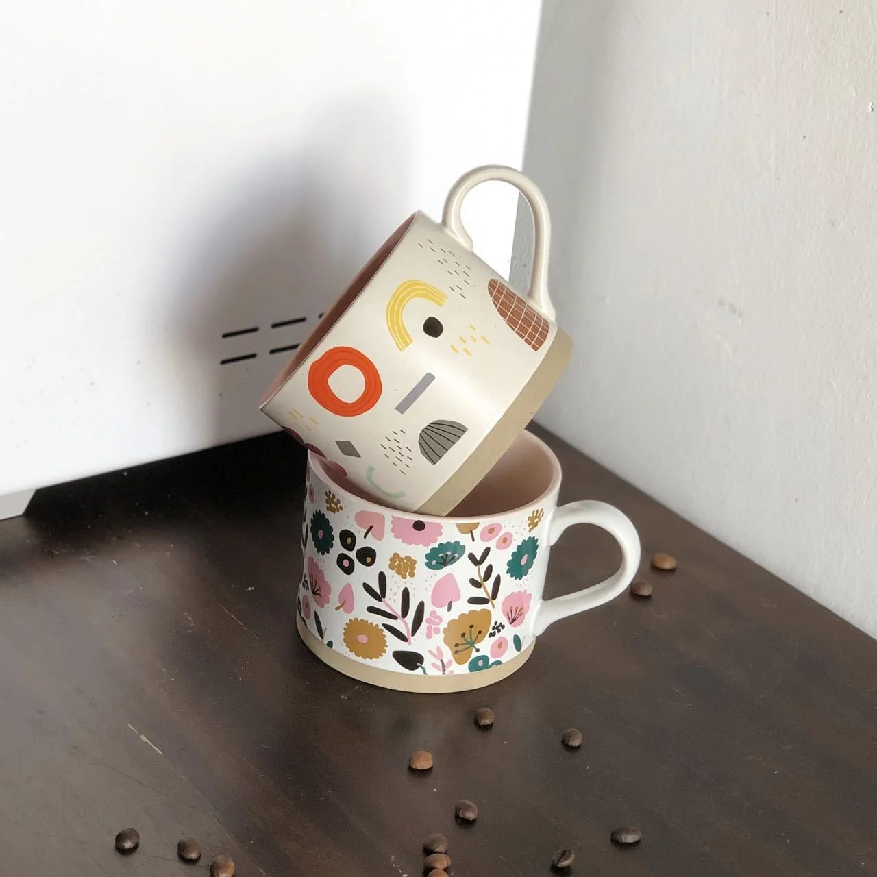 Floral Decal Printing Design Decal Gifts Large Capacity Porcelain Ceramic Soup Coffee Mugs Cups With Handle