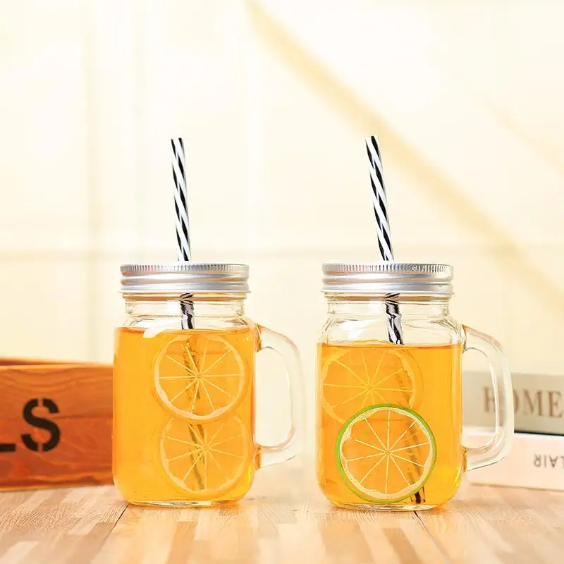 Factory Custom 8 oz 16 oz Mason Water Jar Coffee Jars Cups Glasses Mugs Drinking With Juice Tumblers Handle Straws Mouth Lids