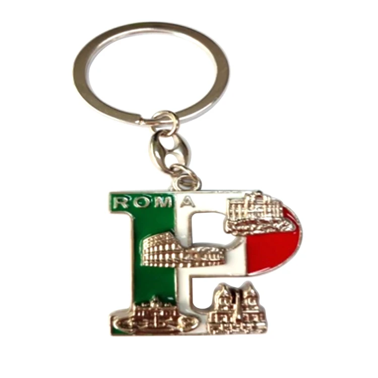 Enamel Letter M N O P Charms Keychain Roma Souvenir Wholesale Engraved Souvenir Metal Keychains