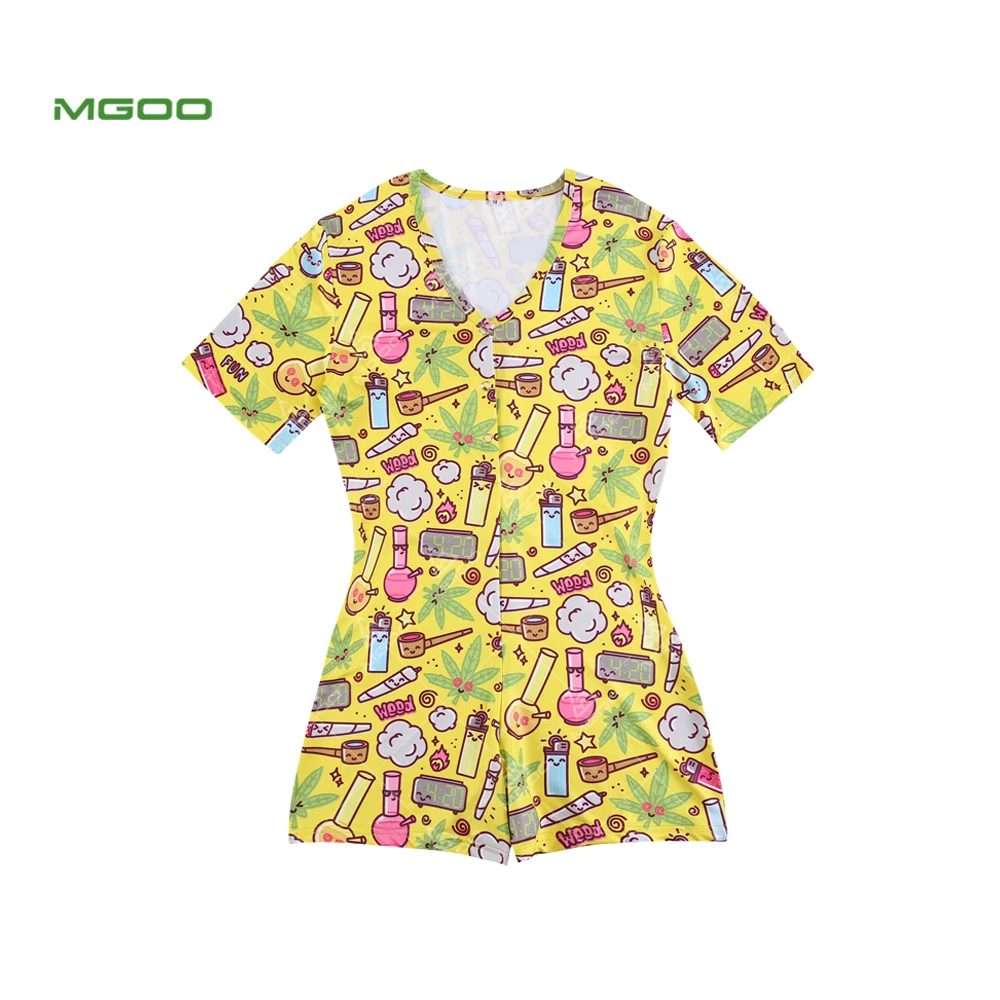 
MGOO Short Onesie For Women Stock Sleep Onesie Yellow Weeds Onesie Adult Jumpsuit 