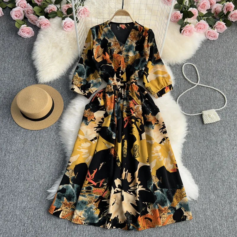 Summer Boho Maxi Dress Women Long Floral Party Dress Ladies Bohemian V Neck Floor Length Dresses