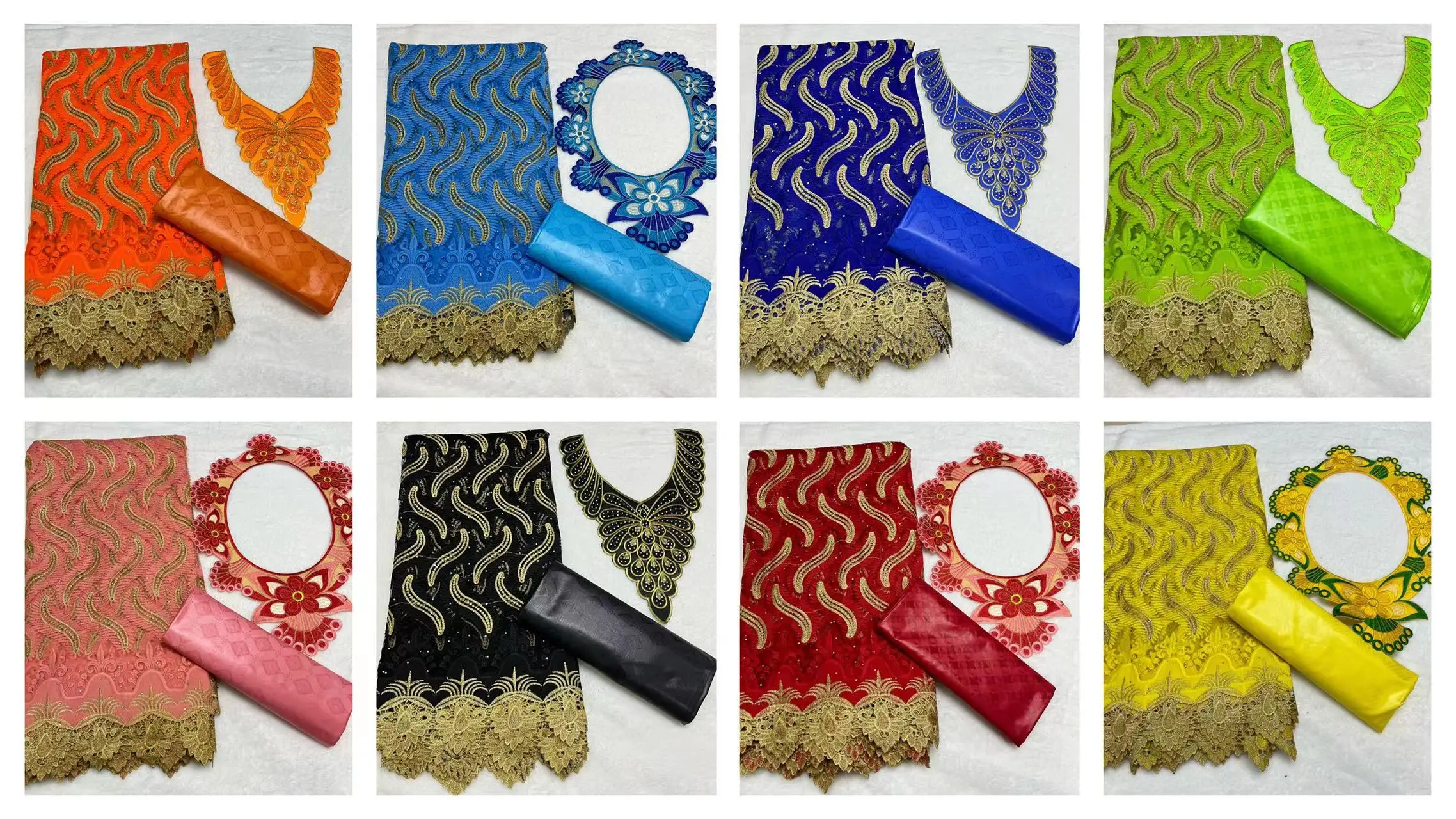 Wholesale net lace bazin african lace fabric set 2.5yards mix 2.5 yards cotton bazin