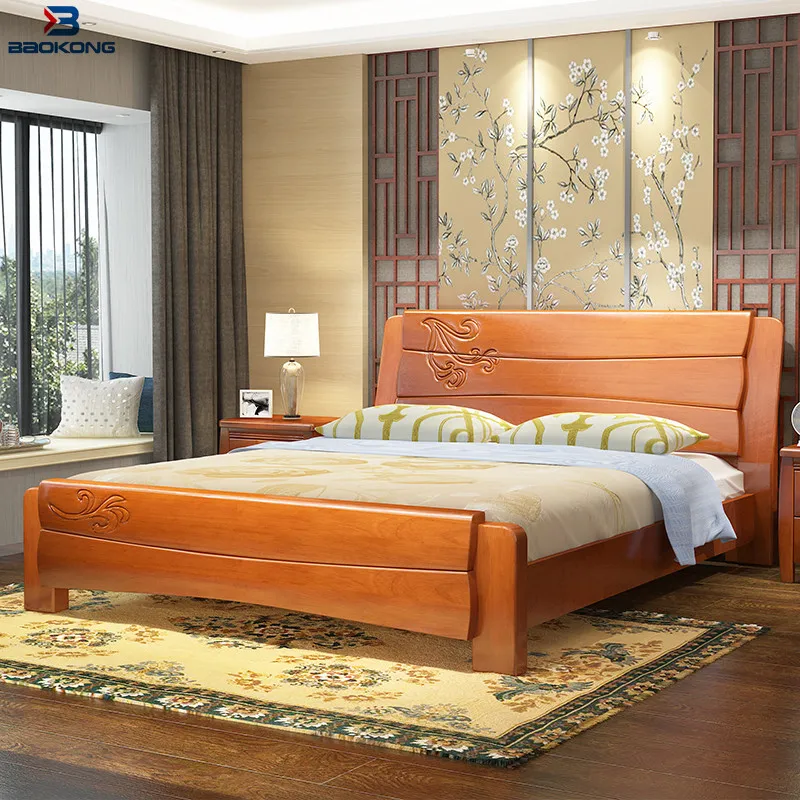 solid wood plank bed for bedroom furniture