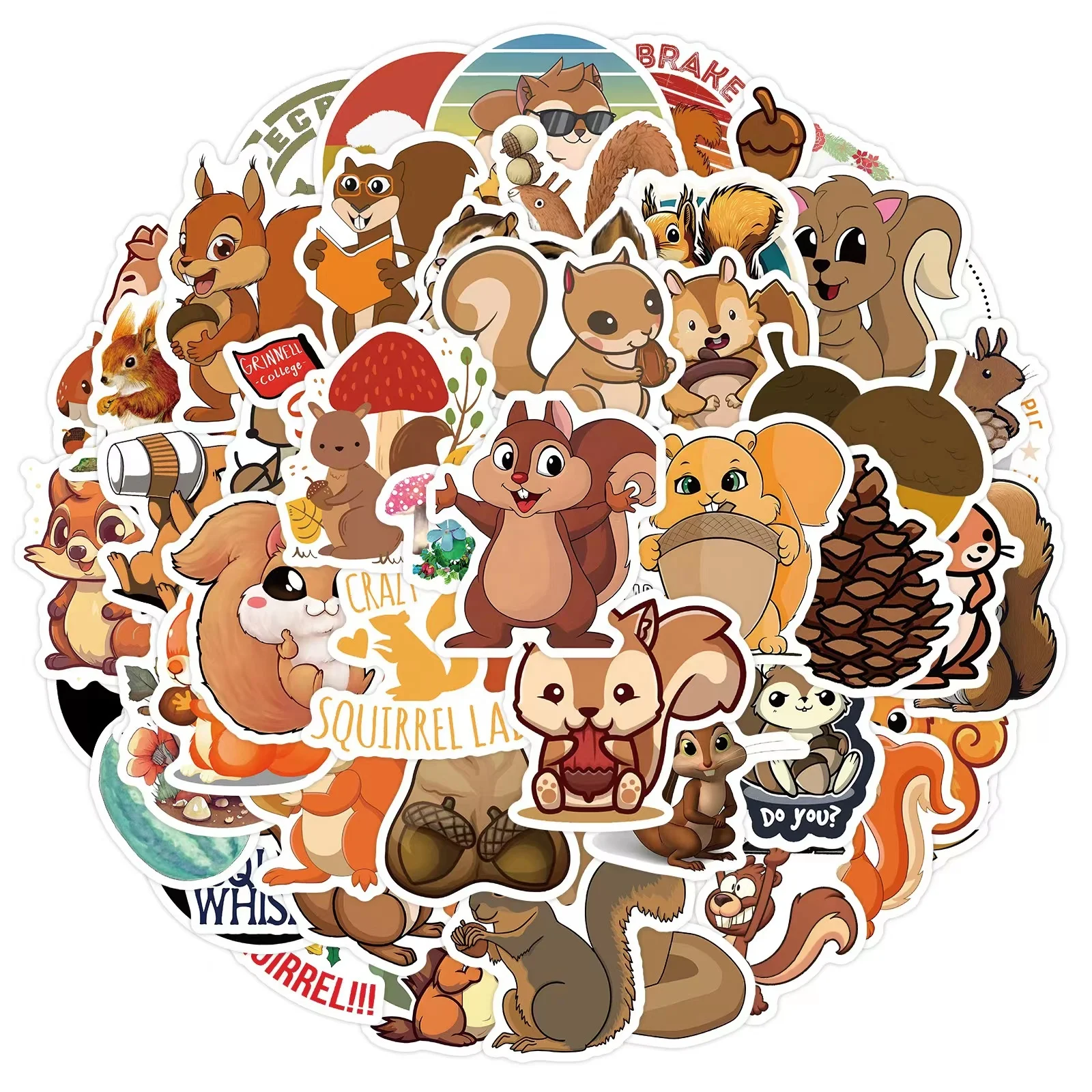 60pcs cartoon squirrel PVC waterproof graffiti decorative sticker packs for kids laptop cup notebook skateboard luggage bike