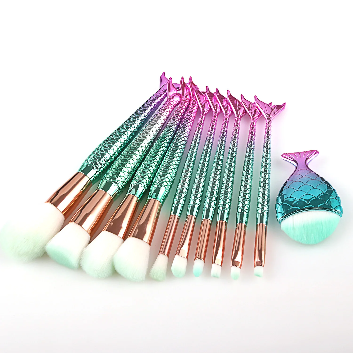 11pcs fish tail plastic handle Powder paint eye shadow brush beauty makeup tool makeup brush