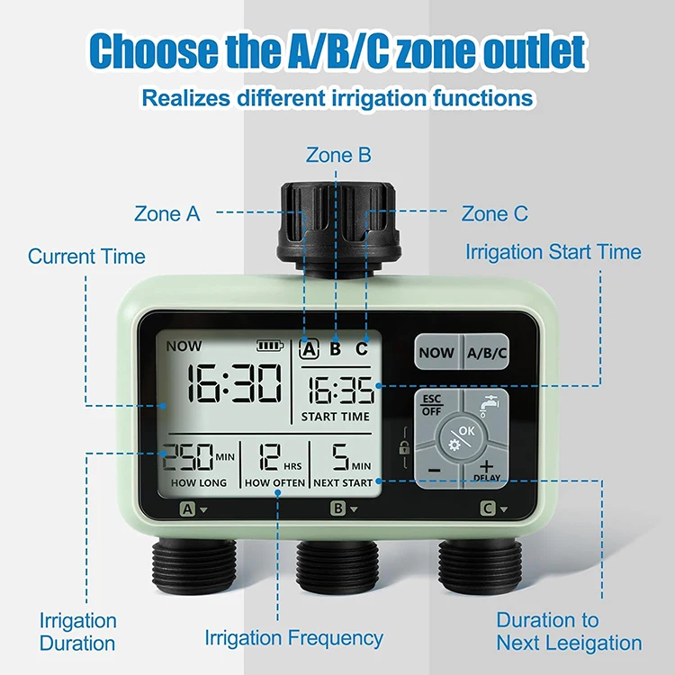 New Design  Automatic Three Zone Water Timer Garden Watering Irrigation System HCT-378