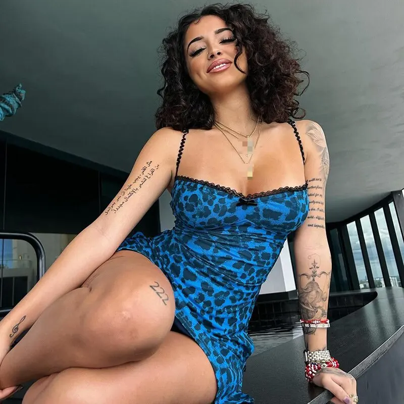 Sharee 2024 New Arrival Leopard Outfits Sleeveless Lace Party Wear Sexy Mini Dresses Women