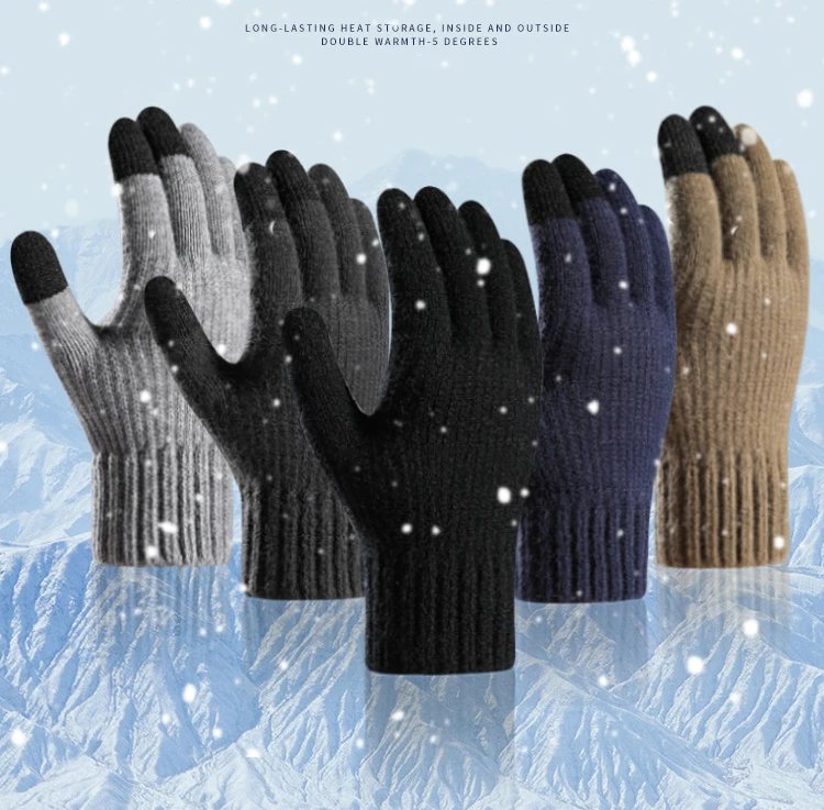 Новые мужские перчатки зимние Бархатные толстые вязаные для верховой езды с сенсорным экраном противоскользящие