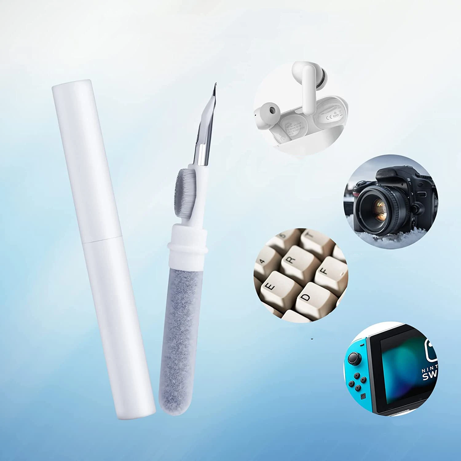 Portable 3-in-1 earphone cleaning pen tool for airpod dust removal anti blocking earphone Cleaning Kit