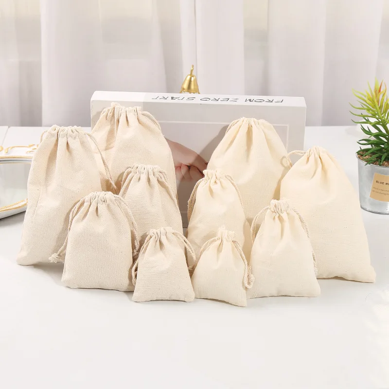 Cotton Linen Gift Bag Custom Jewelry Packaging Drawstring Pouch Makeup Wedding Party Candy Storage Bag Sachet