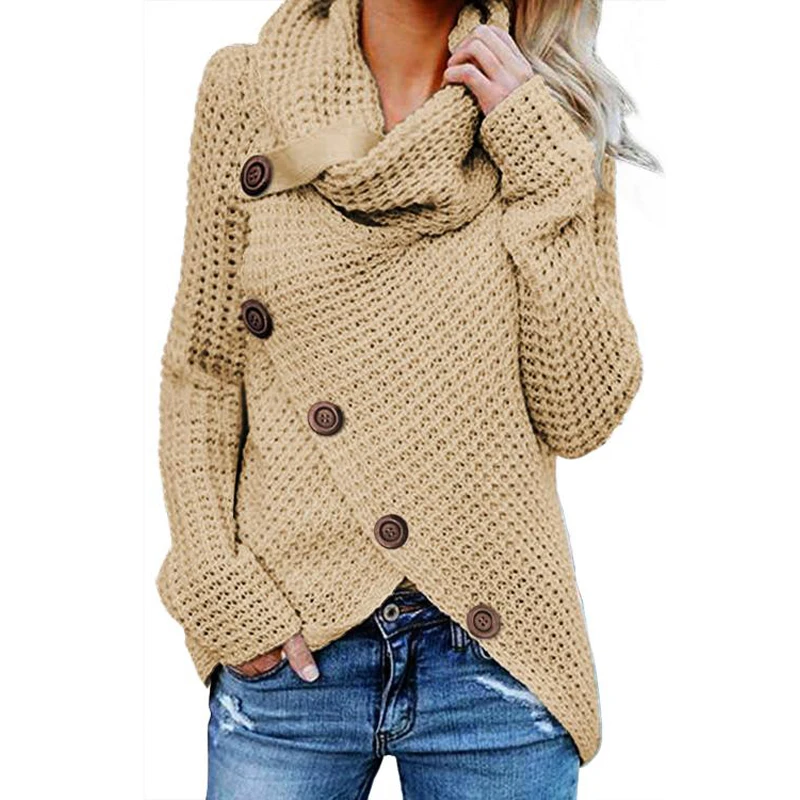 Custom Oem Winter Ladies Gray Buttoned Wrap Turtleneck Women