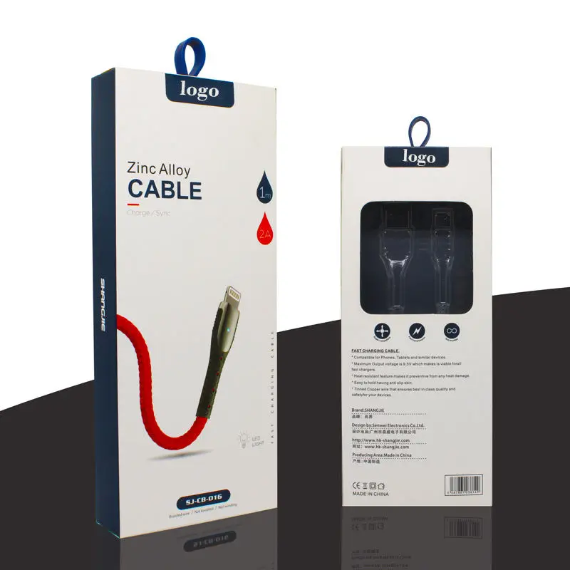 Custom Electronic Product Packaging Data Audio Cable Retail Wall Hanging Box Line