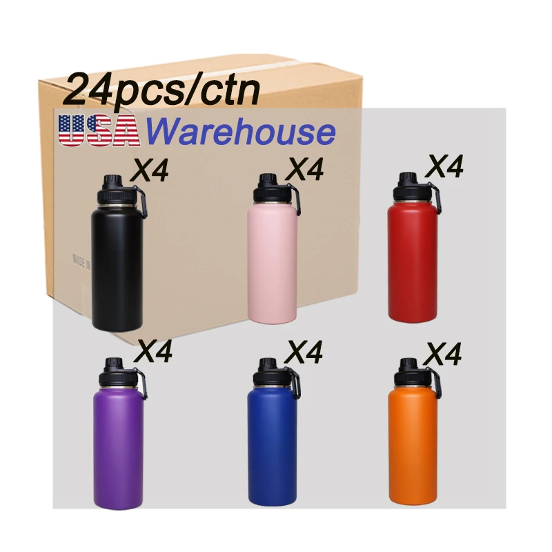 USA WAREHOUSE 32oz ODM Lid Wide Mouth Water Bottle Thermos Double Wall Wide Mouth Insulated Stainless Steel Water Bottles