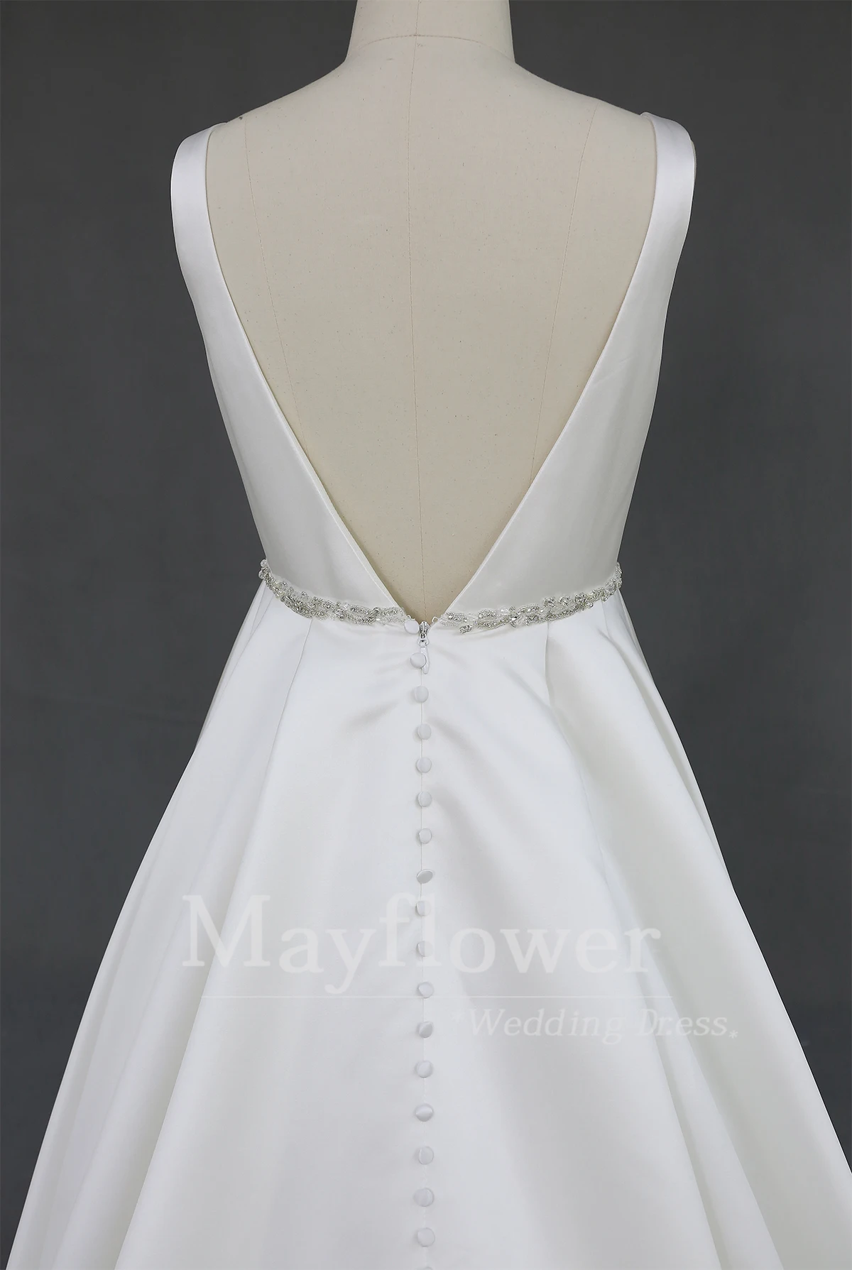 Plunge neckline bridal gown satin plus size wedding dress for fat brides