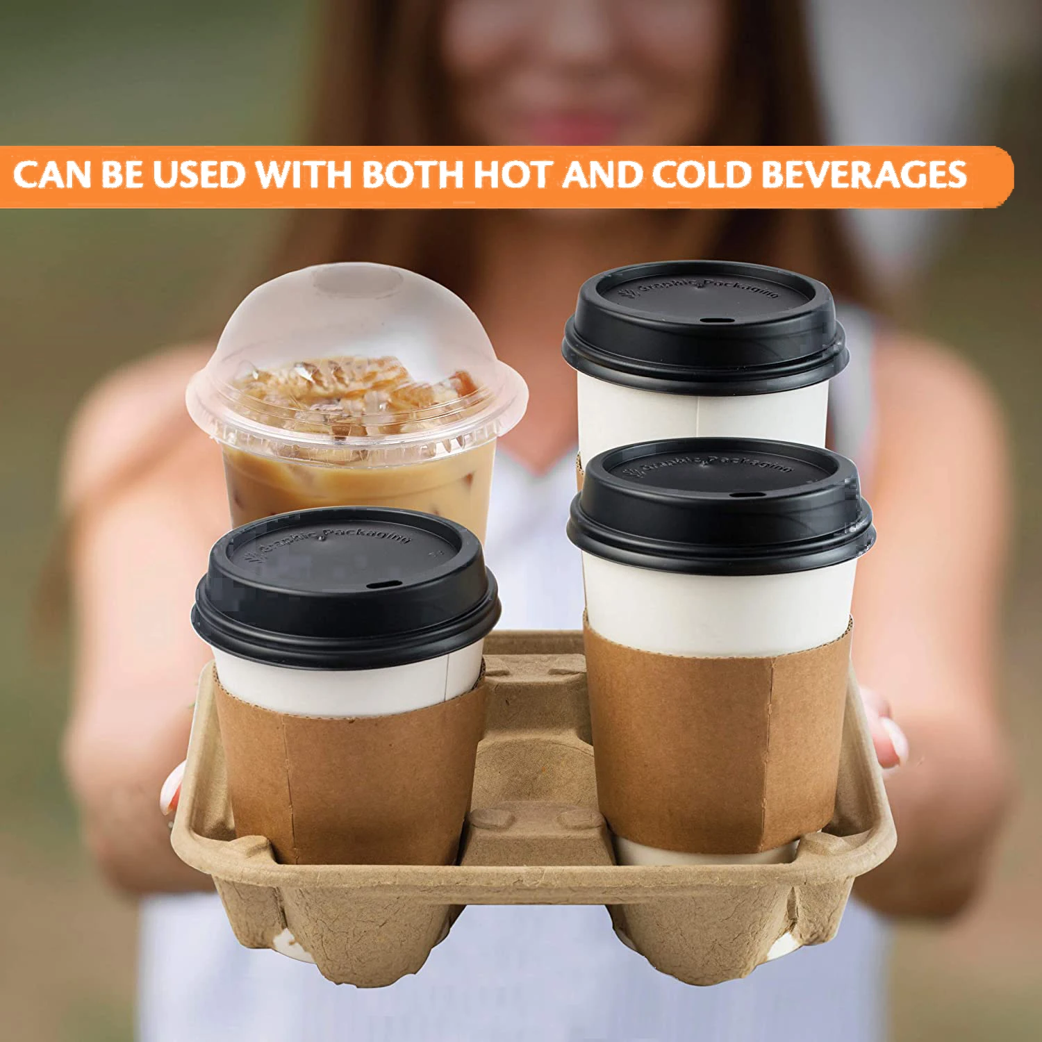 Takeaway 2 4 Cup Carrier Disposable Clip-On Utility Coffee Drink Cup Paper Pulp Fiber Holder Tray  For 8-32 oz