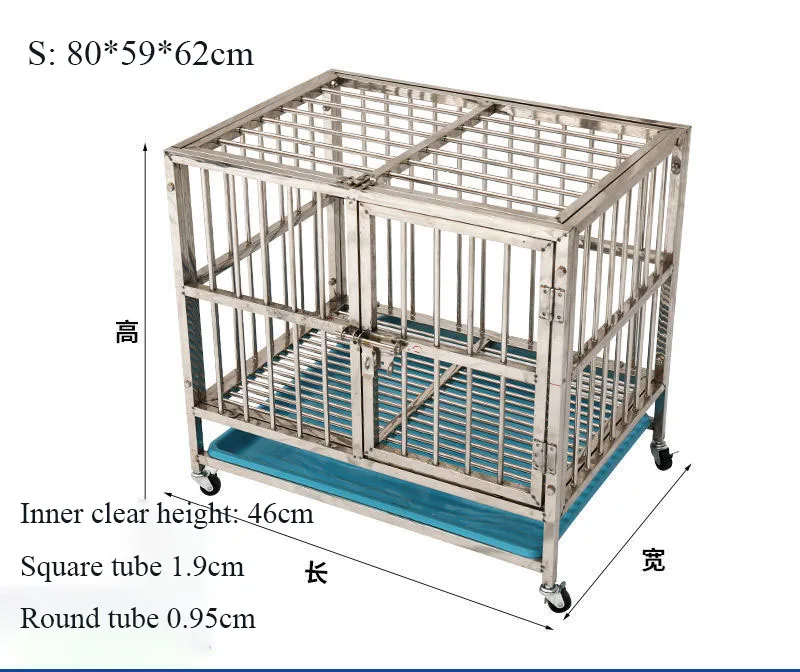 extra-large three-door high-quality stainless steel with tray dog cage