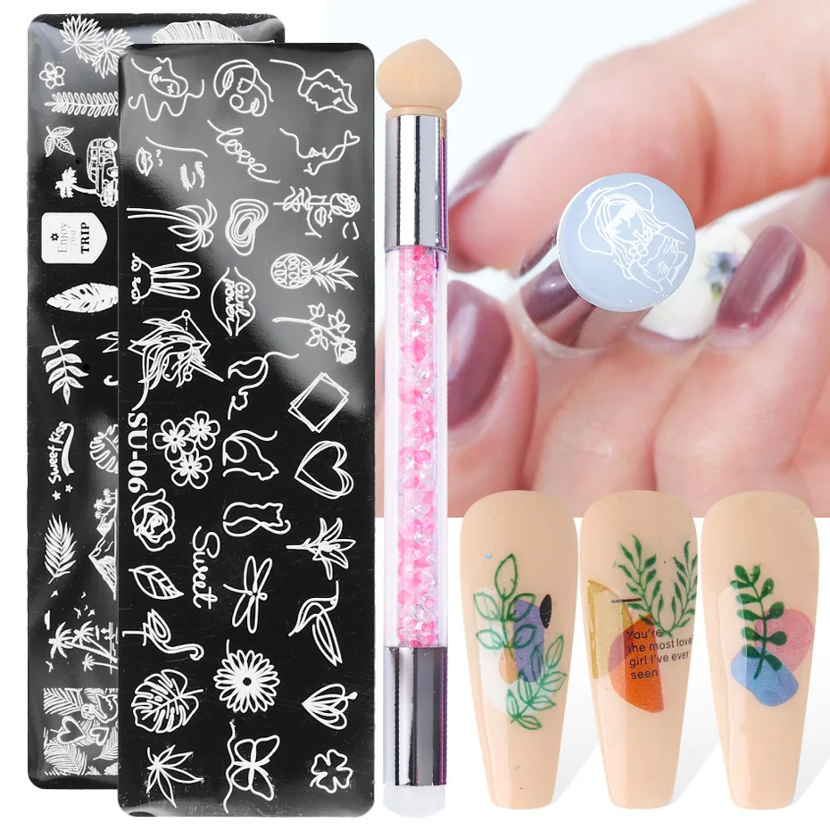 Halloween flower Nail Stamping Plates Stencil Stainless Steel Halloween Printing Nail Art Image Plate with stamper brush