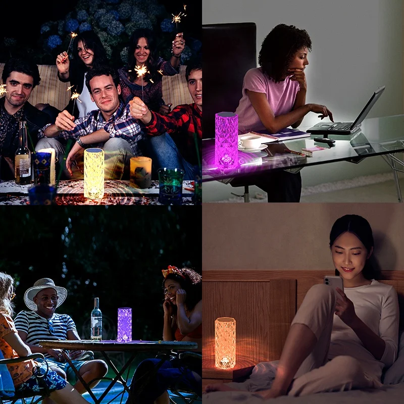 Modern Luxury LED Light Table Lamp Crystal Touch Control Decorative Lamp for Bedroom & Living Room Battery Operated