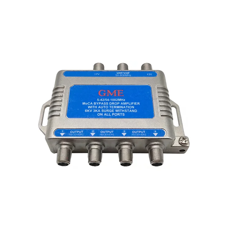Hot Selling Product 5-42/54-1002MHz 4 Way MOCA Bypass CATV Line Drop Amplifier With Auto Termination 6kv 3ka Surge Withstand