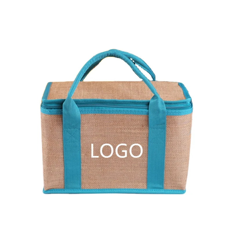 Large capacity thickened jute  lunch bag new material insulated and outdoor aluminum foil for food packaging with custom logo