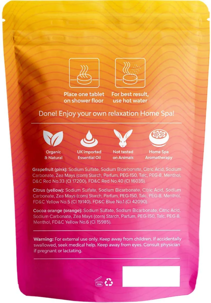 15 PACK GRAPEFRUIT COCOA ORANGE CITRUS ESSENTIAL OIL SCENT AROMATHERAPY BATH BOMB FOR YOU MORNING BOOST SHOWER STEAMERS TABLETS