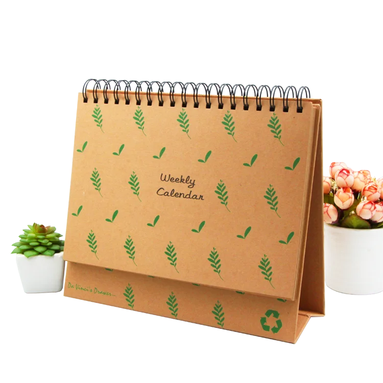 customized recycled Kraft paper table spiral desk calendar daily meal weekly planners pad calendar 2022