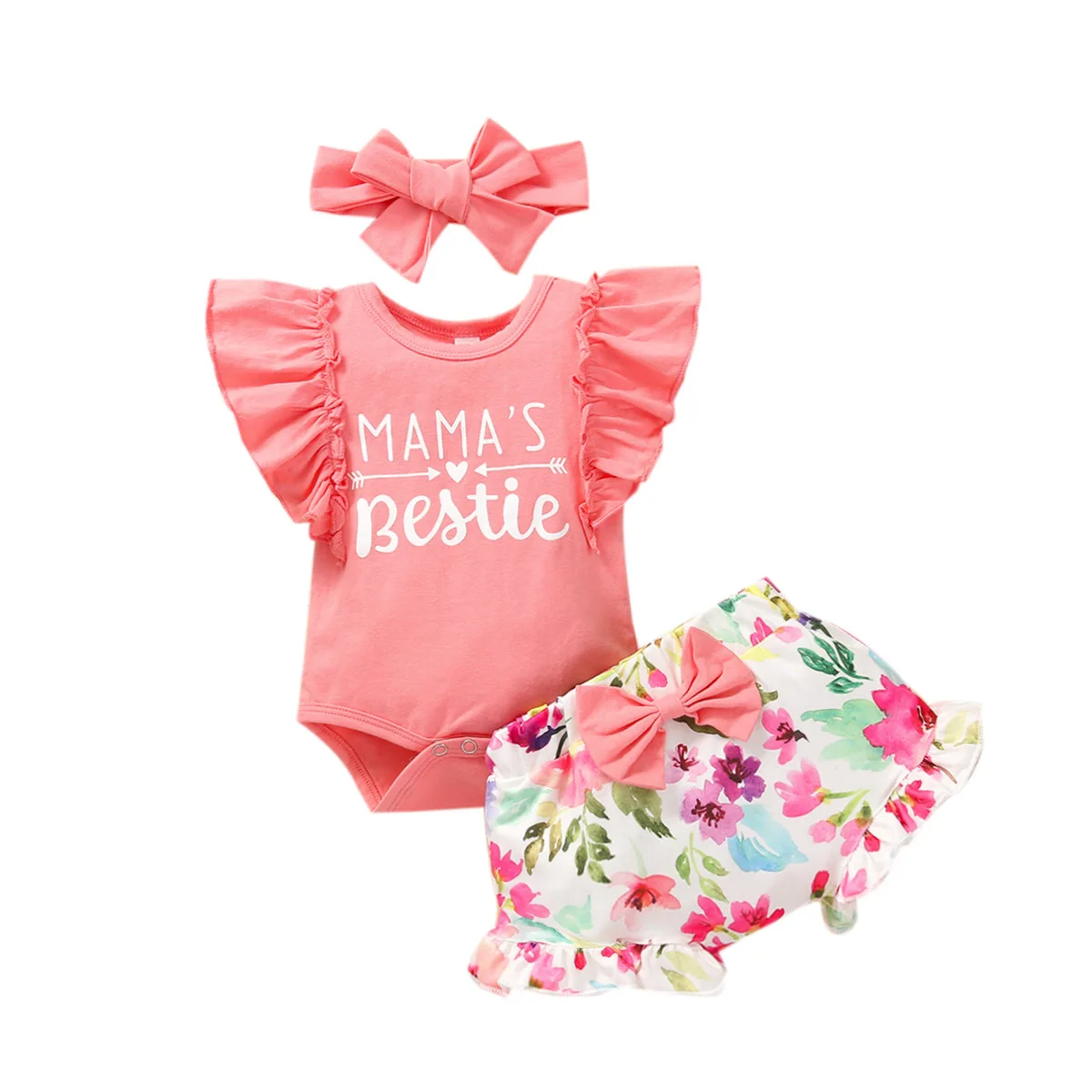 Summer Cute Fly Sleeve Tops and Floral Shorts Baby Box Gift Set Clothes 1 Set