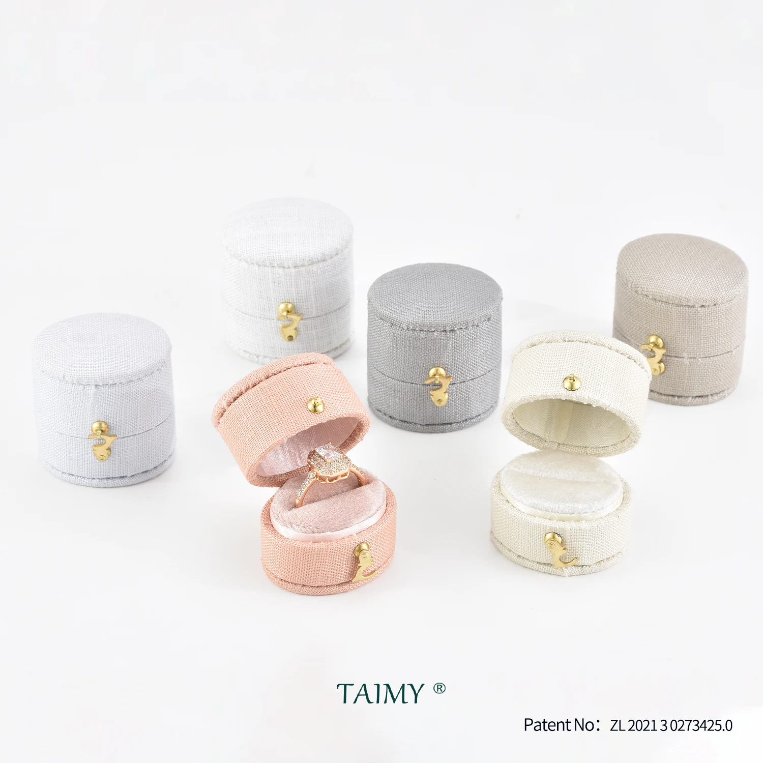 TAIMY Mini ring box Linen European vintage jewelry box High-end oval small ring box wedding props ring packaging brand wholesale