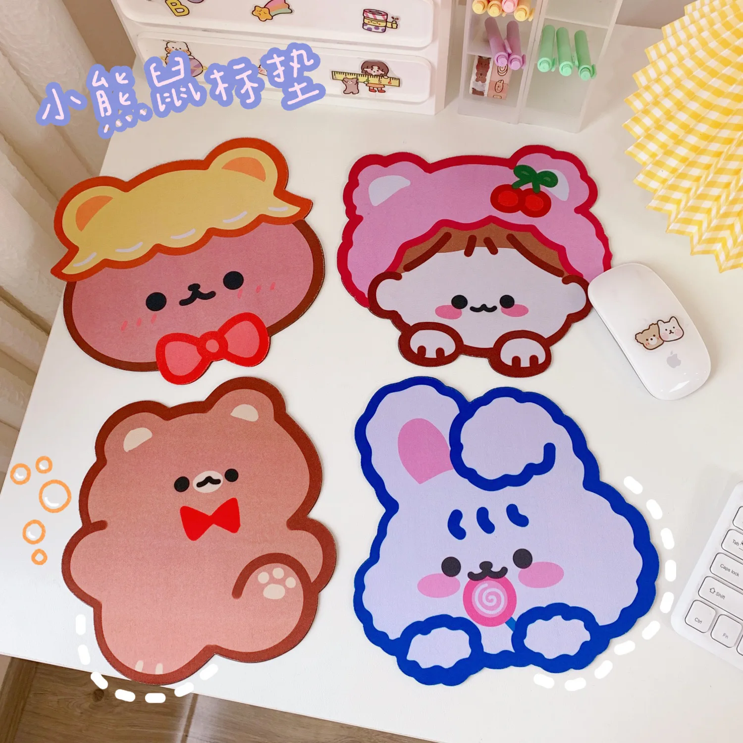 INS Kawaii милый кролик Подгонянные логос резиновый коврик для мыши с медведем из мультфильма мышки