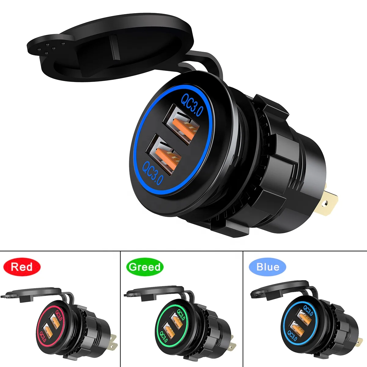 Быстрое зарядное устройство с двумя портами QC3.0 USB-разъем для зарядки 12 В 24 автомобильный автобус морской прицеп вездеход на колесах мотоцикл
