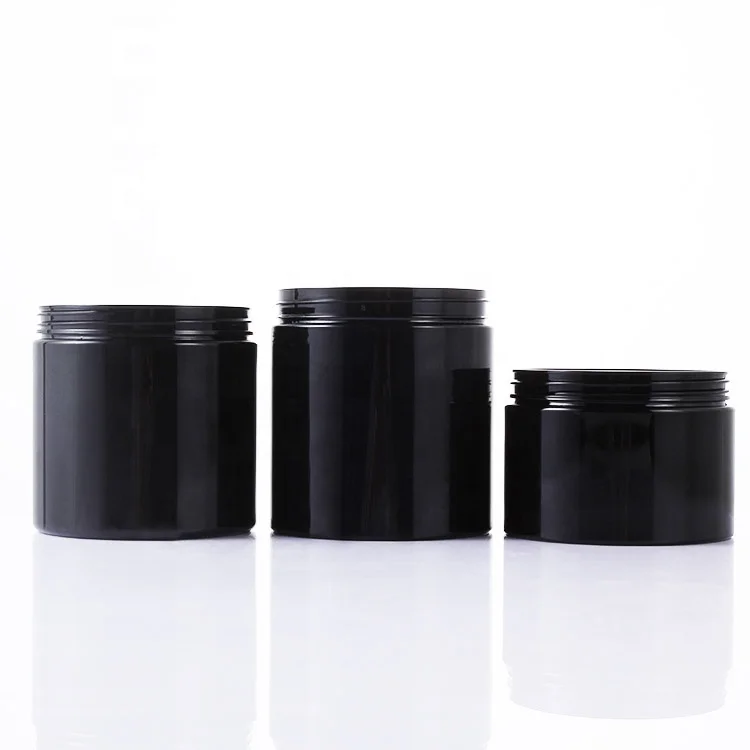Wholesale Wide Mouth 1oz 2oz 3oz 4oz 5oz 6oz 8oz black PET plastic jars with lids for food storage, cosmetic packaging container
