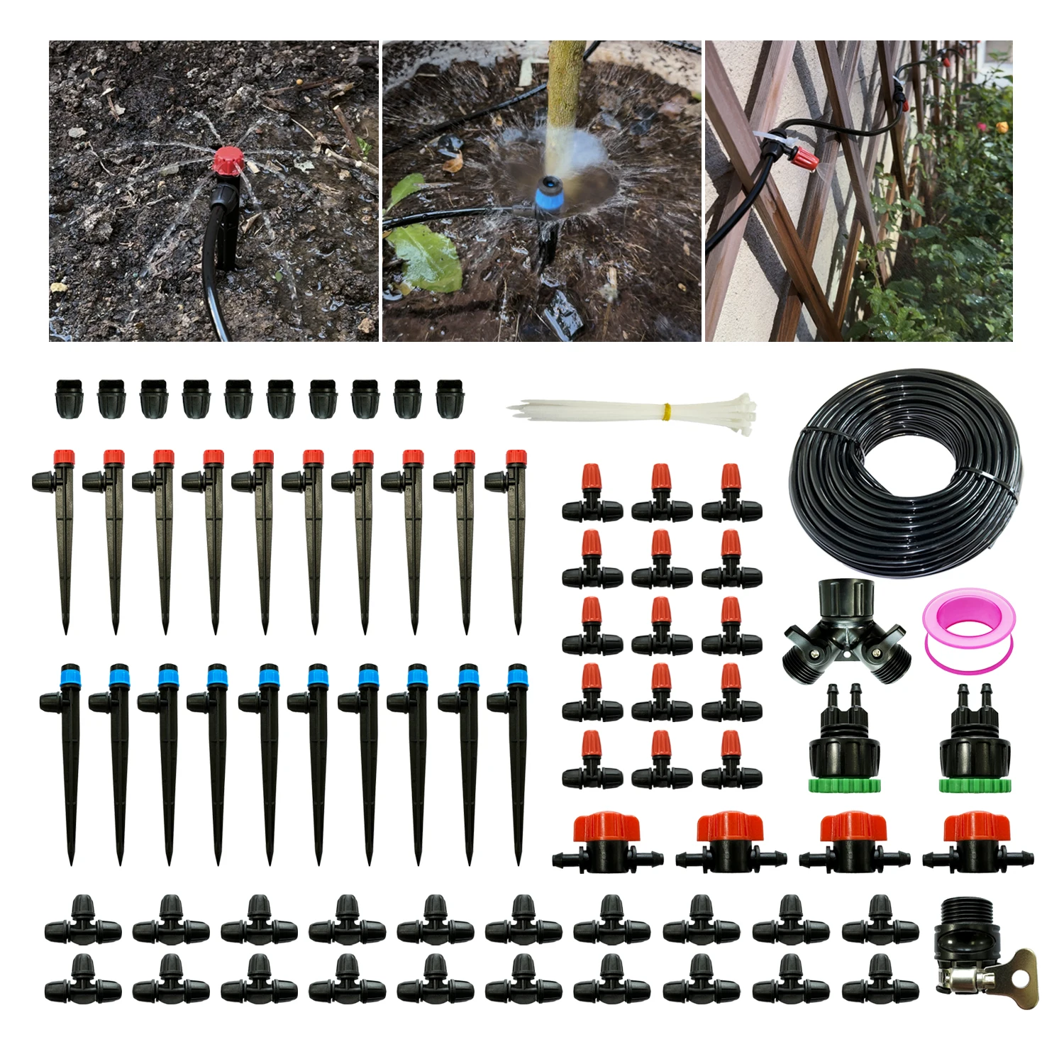 Micro Drip Irrigation Kit Garden Irrigation System Adjustable Nozzle Sprinkler Sprayer Plant Watering Kit Misting Cooling System