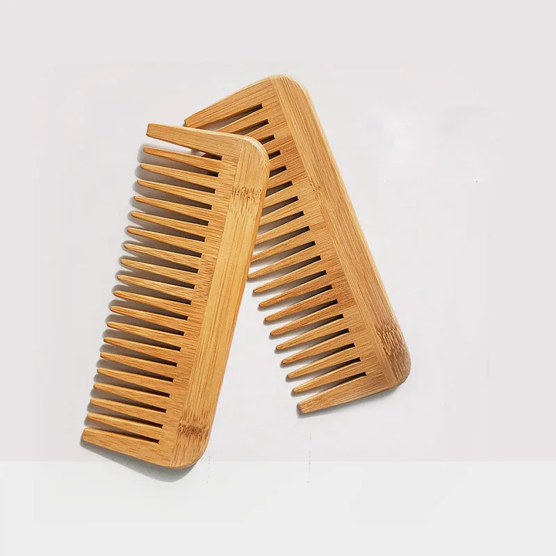 Private Label Top-rated Anti-static Natural Handmade Bamboo Wood Wide Tooth Comb Scalp Massage Curly Hair Comb For Home Use