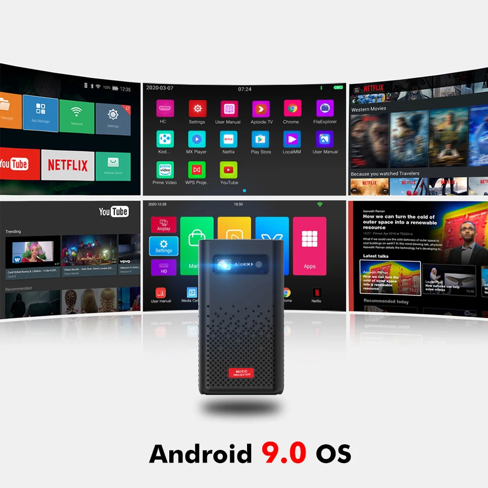 DLP Projector Android Mini Pocket Portable Battery Android 9.0 System with Blue-tooth Projector