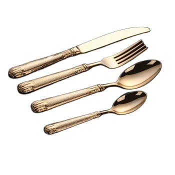 luxury style gold mirror polish plated customized splendide elegant wedding high quality stainless steel 304 gold flatware