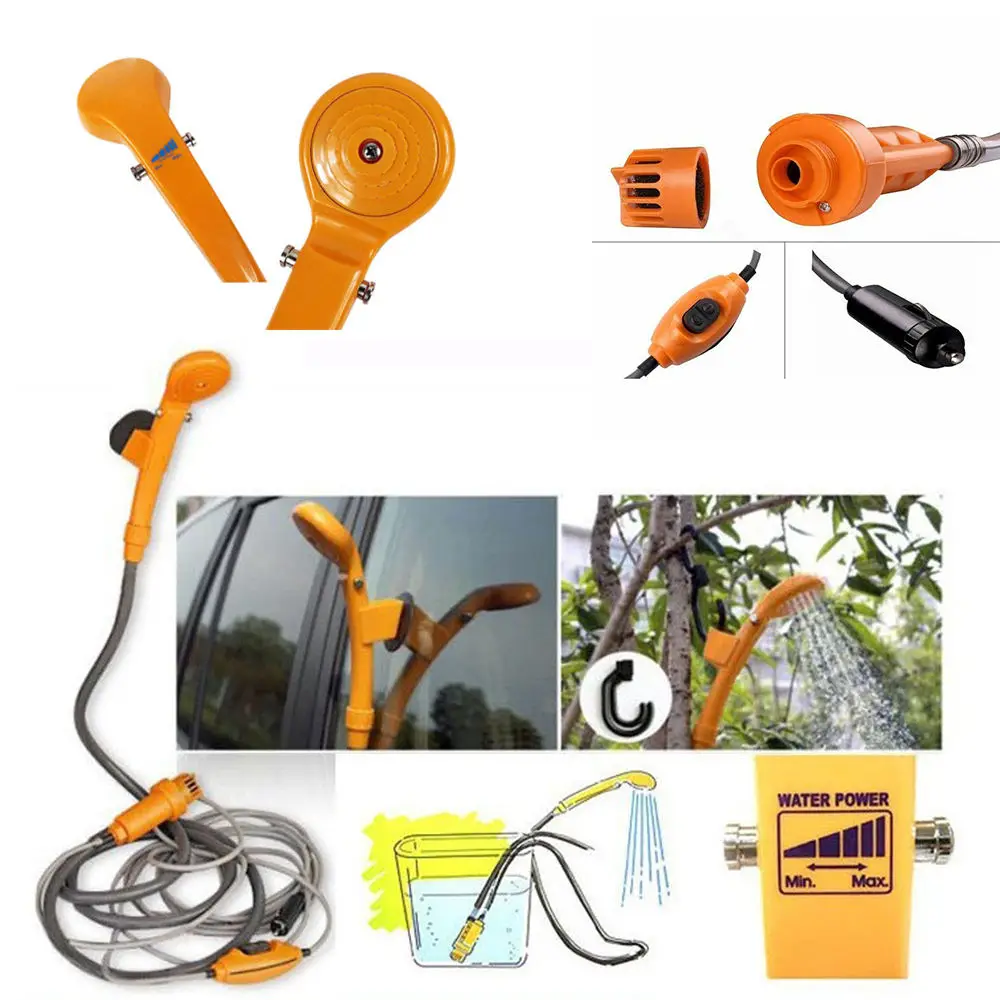 Portable Camping Shower 12v Car Cigarette Lighter Handheld Outdoor Camp Shower Pump For Travel Camp Hiking Pet Shower Car Wash