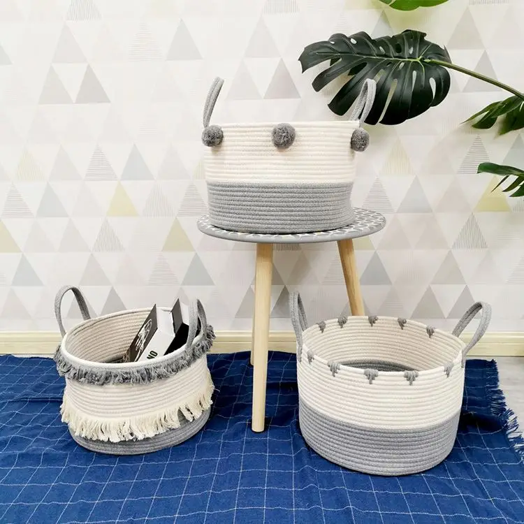 Корзина из хлопковой веревки тканые корзины моющаяся корзина для белья большая