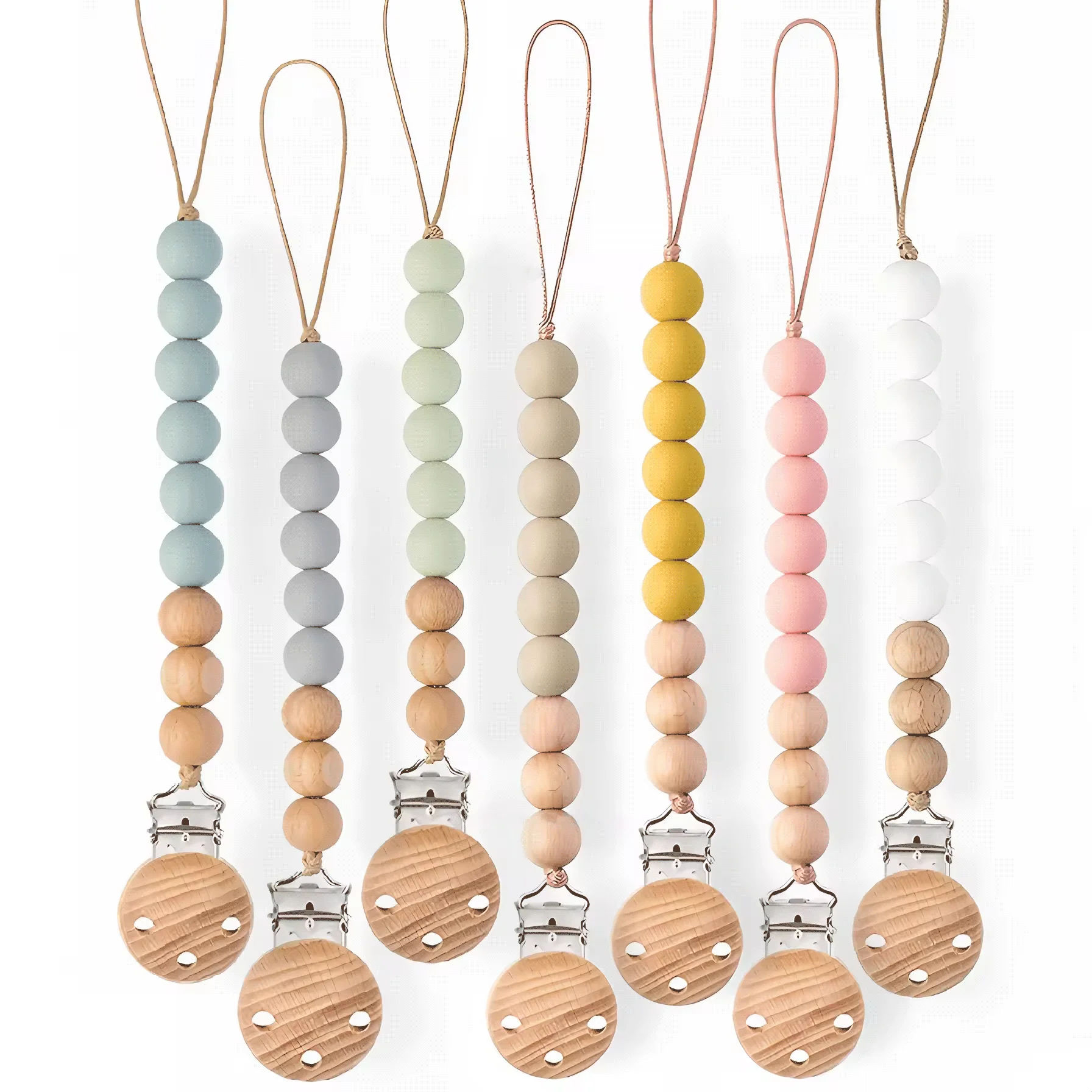 Factory Anti Drop 100% Silicone Baby Pacifier Clips Silicone Wood Octagonal Beaded Dummy Holder Chain