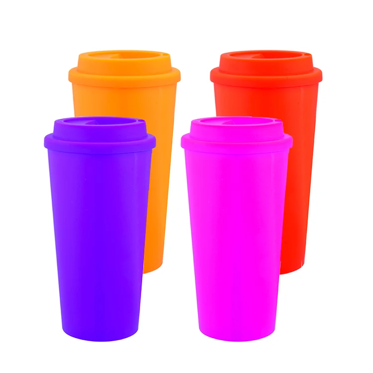 Custom logo hot selling Double wall 350ml reusable plastic coffee mug high quality food grade pp plastic tumbler mug with cover