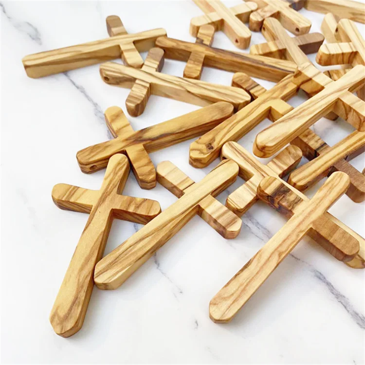 Factory wholesale custom handmade 100 Small Olive Wood Comfort Crosses  Religious Gift for Kids and Adults