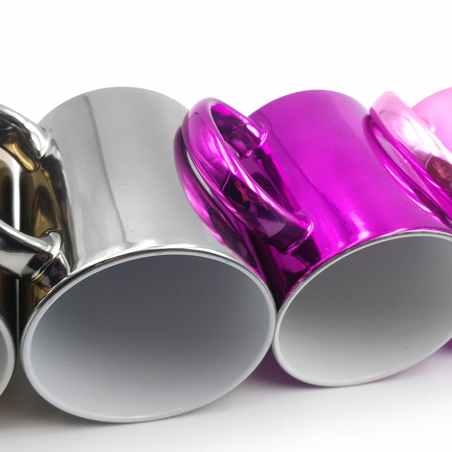 Topjlh Wholesale custom Sublimation 11 oz ceramic gold Plated coffee Mirror Mugs with Metallic electroplated glaze