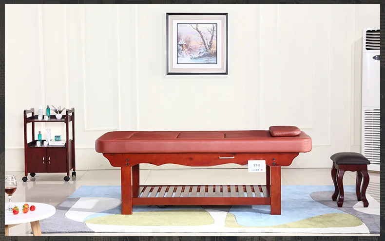 Functional solid wood automatic moxibustion salon massage bed for spa salon