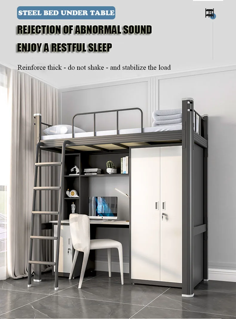Bunk Dormitory bed loft bed with desk and wardrobe School furniture Loft Bed cama alta