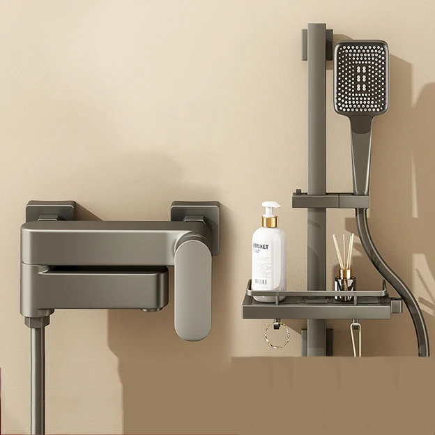 Faucet Wholesales Wall Mounted Brass Gun Grey Bath Faucet Shower Set Hot And Cold Mixer Shower Faucet With Hand Shower System