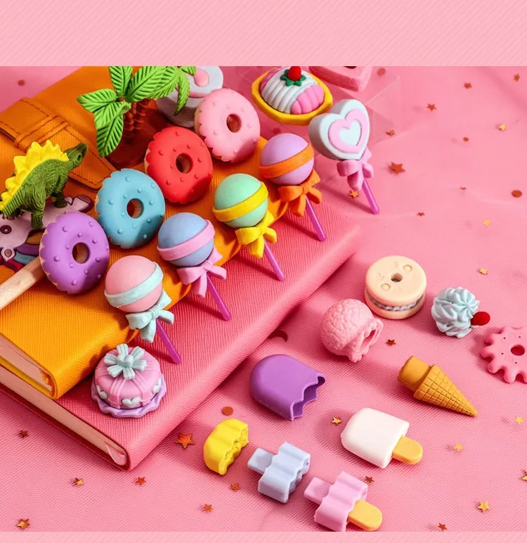Low Price Fancy Eraser Ice Cream Cookies Shape Erasers For Kids,Kawai 3d Pencil Eraser For Gift