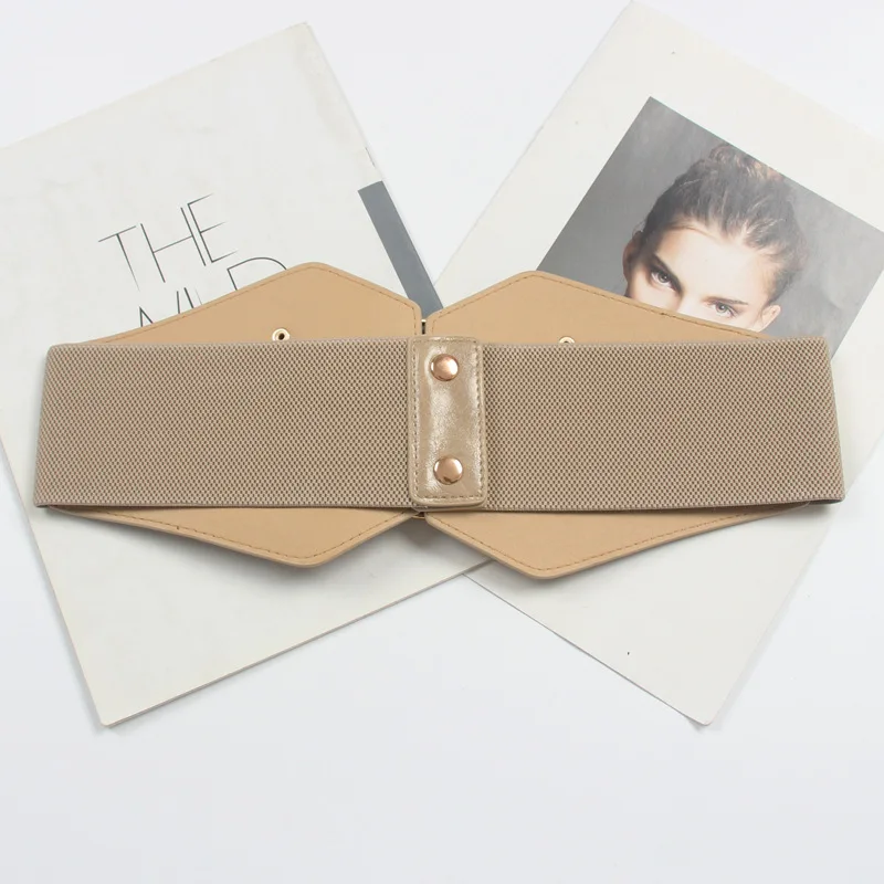 Three-raw Metal Needle Buckle Glossy Leather 14CM Wide High-waist Girdle Belt Dress Elasticity